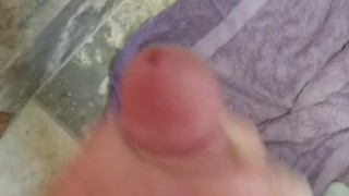 Solo jerking cock with cum shot