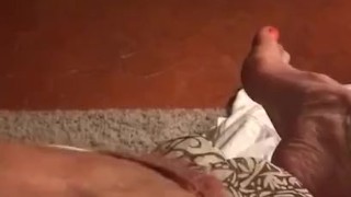 Hot slut fingering HAIRY WET pussy! Very sexy feet