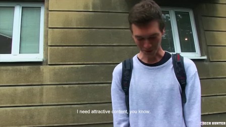 CZECH HUNTER 433 -  Shy Dark Haired Twink Answers Some Questions & Sucks Cock