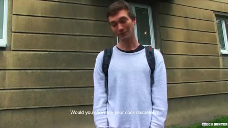 CZECH HUNTER 433 -  Shy Dark Haired Twink Answers Some Questions & Sucks Cock