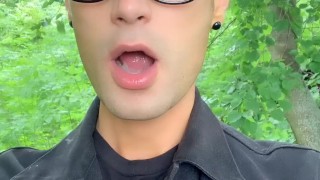 Jerk off and cum rain public while playing with friends cum in mouth