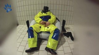 Pup pawing in Pros Extreme waterproof gear