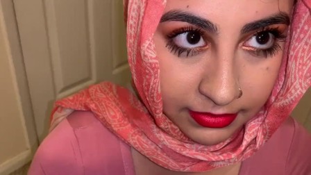 Sneaky stepdad gets blowjob from beautiful Muslim stepdaughter.