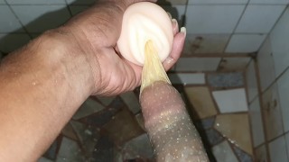 Bathroom fun with my new pocket pussy