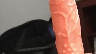 Riding 7 inch dildo at home fucking hot ass