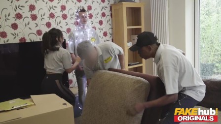FAKE REMOVALS Fun with the Tossers gang as MILF and teen get fucked