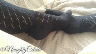 4K strong orgasm contractions with masturbation in sexy high socks
