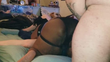 Interracial bbw threesome with strap on
