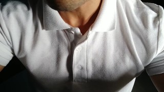 Sexy Asian Dad in Sneakers stripping polo and flexing his hard muscles