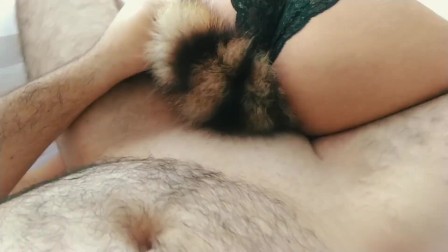 Tokyo Student Girl Rides with Fox Tail anal Plug After Class