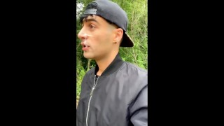 Walking outdoor with cum on face - cum walk and jerk off with covered face