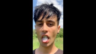 Chewing and swallowing ex - boyfriend cum ( solo cum eating after BJ vid )