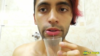 Filling a cup with spit and Jerking off with it until I cum - Camilo Brown