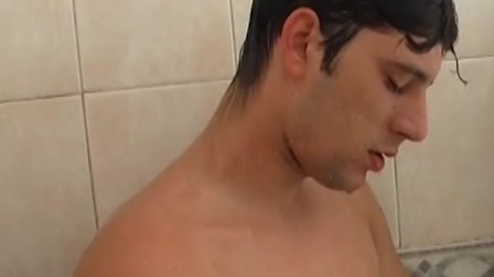 European jock masturbating under the shower