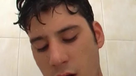 European jock masturbating under the shower