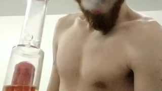 Shirtless bong rip
