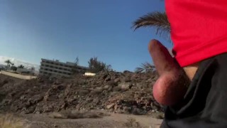 Risky run and walk with small cock out