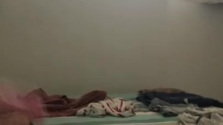 Risky wank & cum by window in hotel room