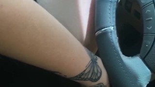 pov desperate teen masturbates in her car