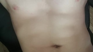Muscular amateur teen edging until he cums a little
