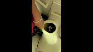 Teen piss on the airplane toilet - thick soft uncut cock
