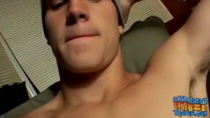 Straight young stud pulling his cock and making cum squirt