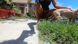 washing my puppy with my ass out