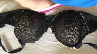 Cum Shot on Her 40 DD Bra!