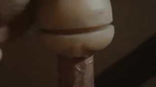 Big dick in cock ring cums hard