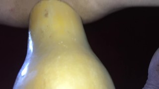 huge vegetable insertion - butternut squash - close up and cum