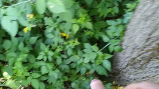 Gay boy pisses and jacks off on a tree