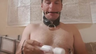 Slave Tom extreme ballstretch with cumshot