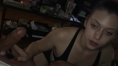 Sexy Blonde Slutty teen Sucks Huge BBC Until She Swallows a Thick Load! hd!