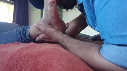 Licking and worshiping my friend's feet and toes