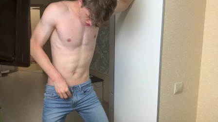 Hot boy In Blue Skinny Jeans Stroking His Long DICK (23cm)/ Huge Cum Load
