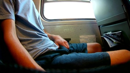 Exhibitionist risky jerk off on a train, heavy cumshot all over myself!