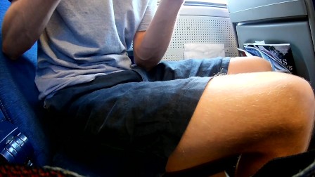 Exhibitionist risky jerk off on a train, heavy cumshot all over myself!