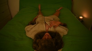 sexy amateur masturbating and moan on the bed wearing fur coat