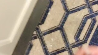 Shooting Cum in hotel hallway listening to couple fuck