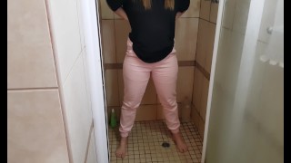 Stacey Unloads a huge Pee in Girlfriends Shower!