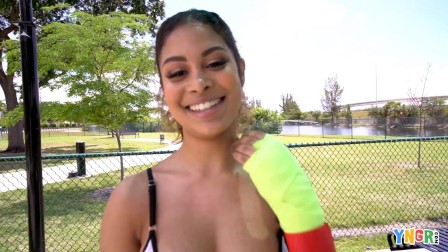 YNGR - Ebony teen Jeni Angel Fucked During Workout