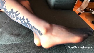 Black Nylon Pantyhose and with toenails [Feet worship] - PossiblyNeighbours