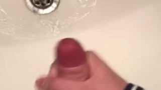 Boy Jerking off in bathroom, tasting cum, precum