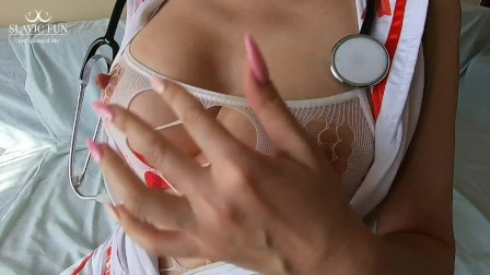 Sexy Nurse in Medical School Gets a Huge Cumshot Onto Her Big Tits