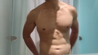 Piss and pee all over on my hard body in the gym shower no cum
