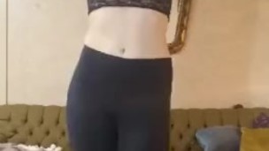 Super slow strip from leggings to nude