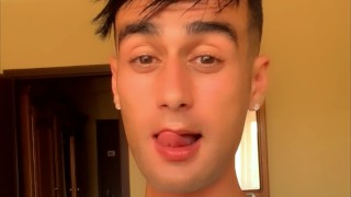 Teen with thick cock and bouncing balls cums in a cup and drinks own cum