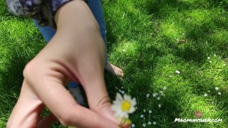 Chinese girl walking barefoot on grass [SFW foot fetish]