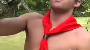 Athletic boy scout fucks his skinny buddy and makes him cum