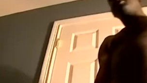 ebony amateur working on his dick and making it cum